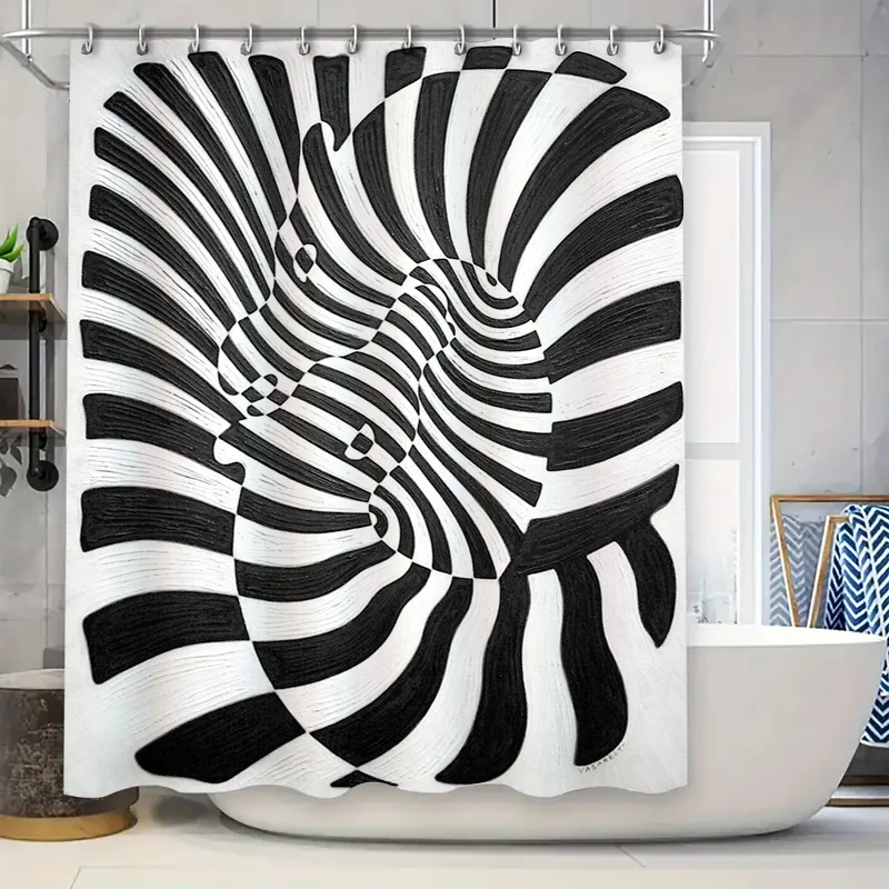 Optical Illusion Shower Curtain Modern Abstract 3D Black White Pattern Bathroom Decor Washable Waterproof Home Textile