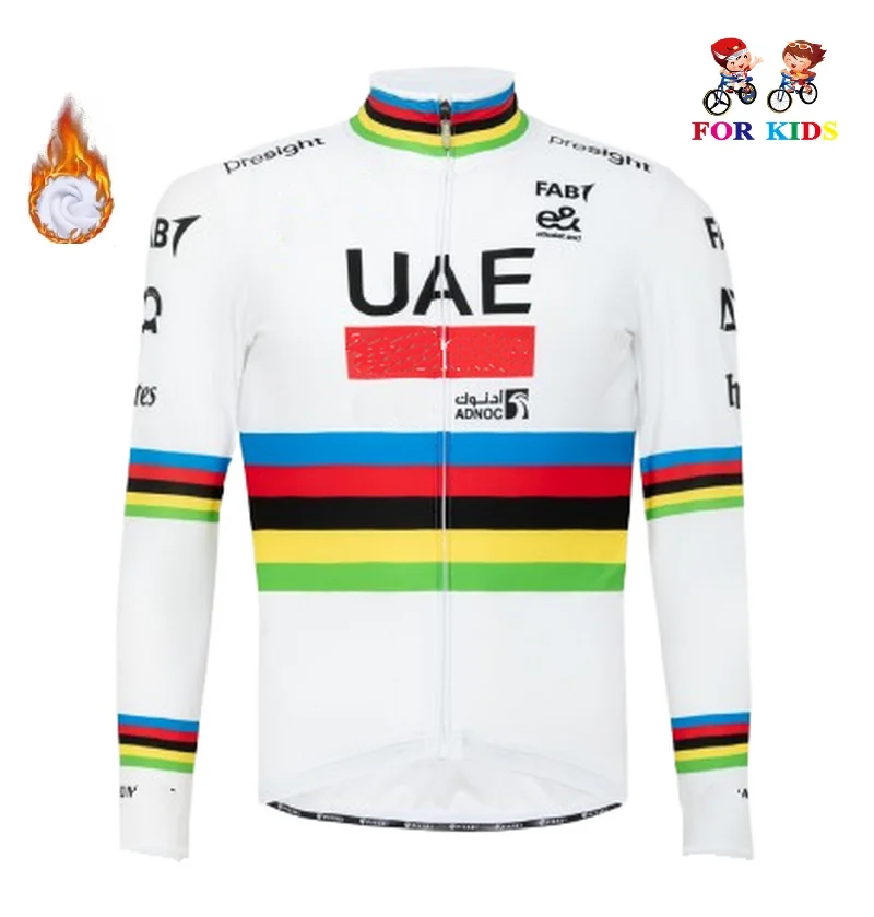 WINTER FLEECE THERMAL KID'S 2024 UAE TEAM WORLD CHAMPION Children Long Sleeve Bicycle Clothing  With PANTS Ropa Ciclismo