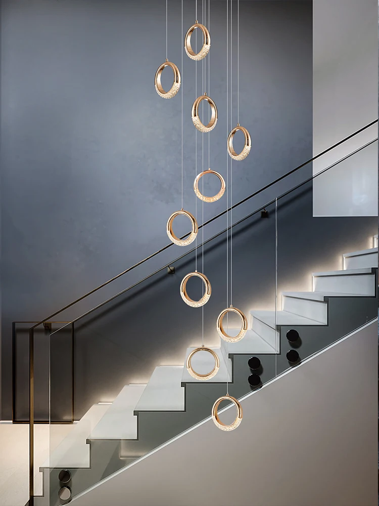 Ring Led Chandelier for Staircase Modern Pendant Luster Dining Table Lighting Suspension Design Light Luxury Stair Chandelier