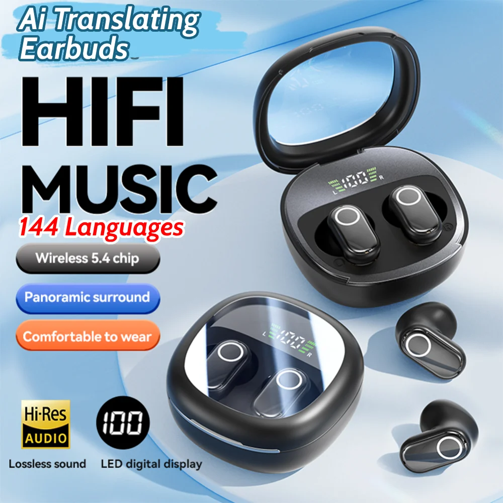 Translation Earbuds Real Time Wireless BT Language Translator Earbuds 144 Languages Ai Translating Earbuds Headphones