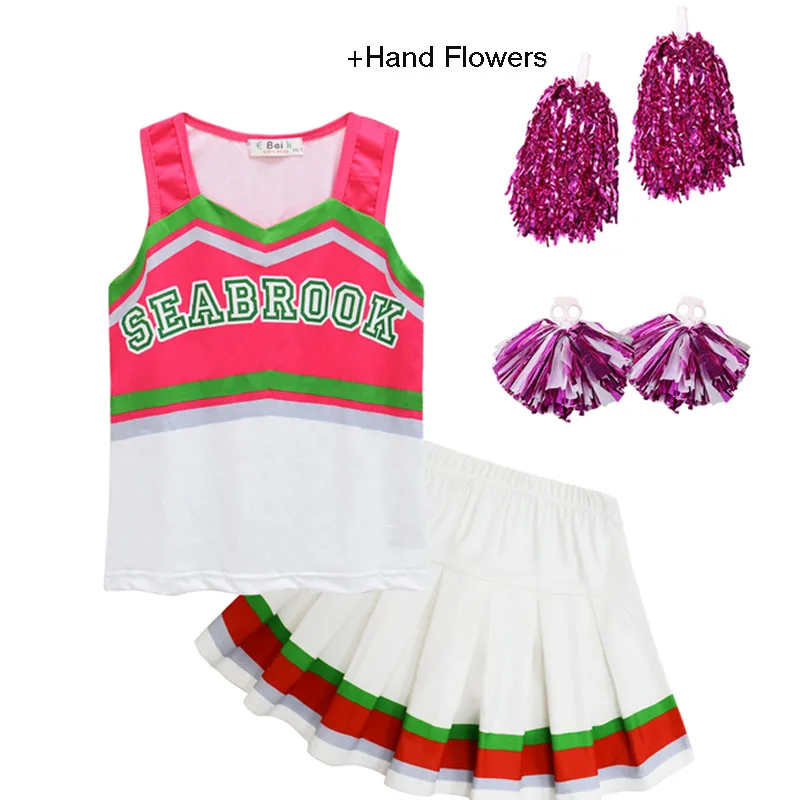 Kids Halloween Costumes Girls Zombies 3 Addison Cheerleader Cosplay Vest Skirt and Hand Flowers 3pcs Set Girls Fancy Outfits