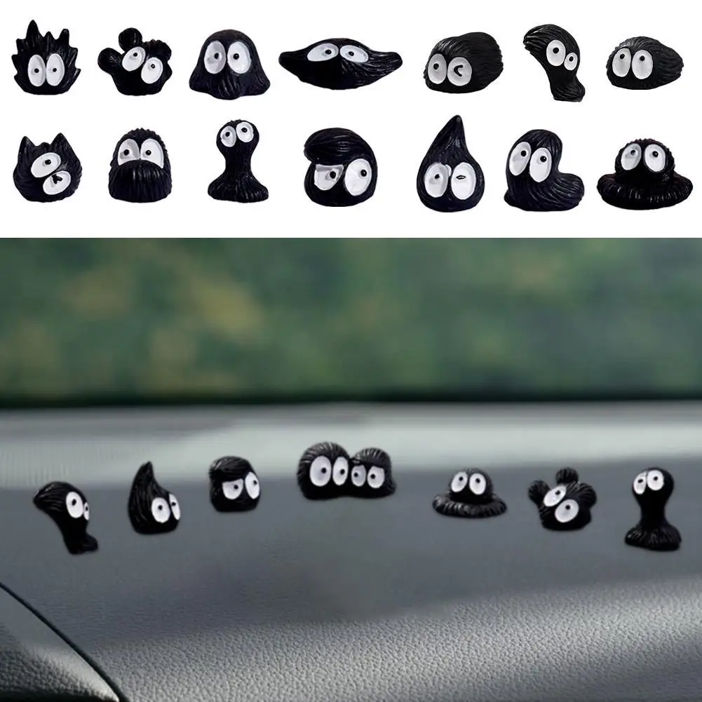 15 pçs bonito pequena bola de carvão elfo preto decoração interior do carro engraçado console central espelho retrovisor ornamentos para acesso do carro