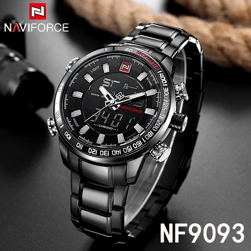 NAVIFORCE Top Brand Men Quartz Watch Sport Watch For Men Chronograph LED Digital Wristwatch Military Steel Waterproof Clock