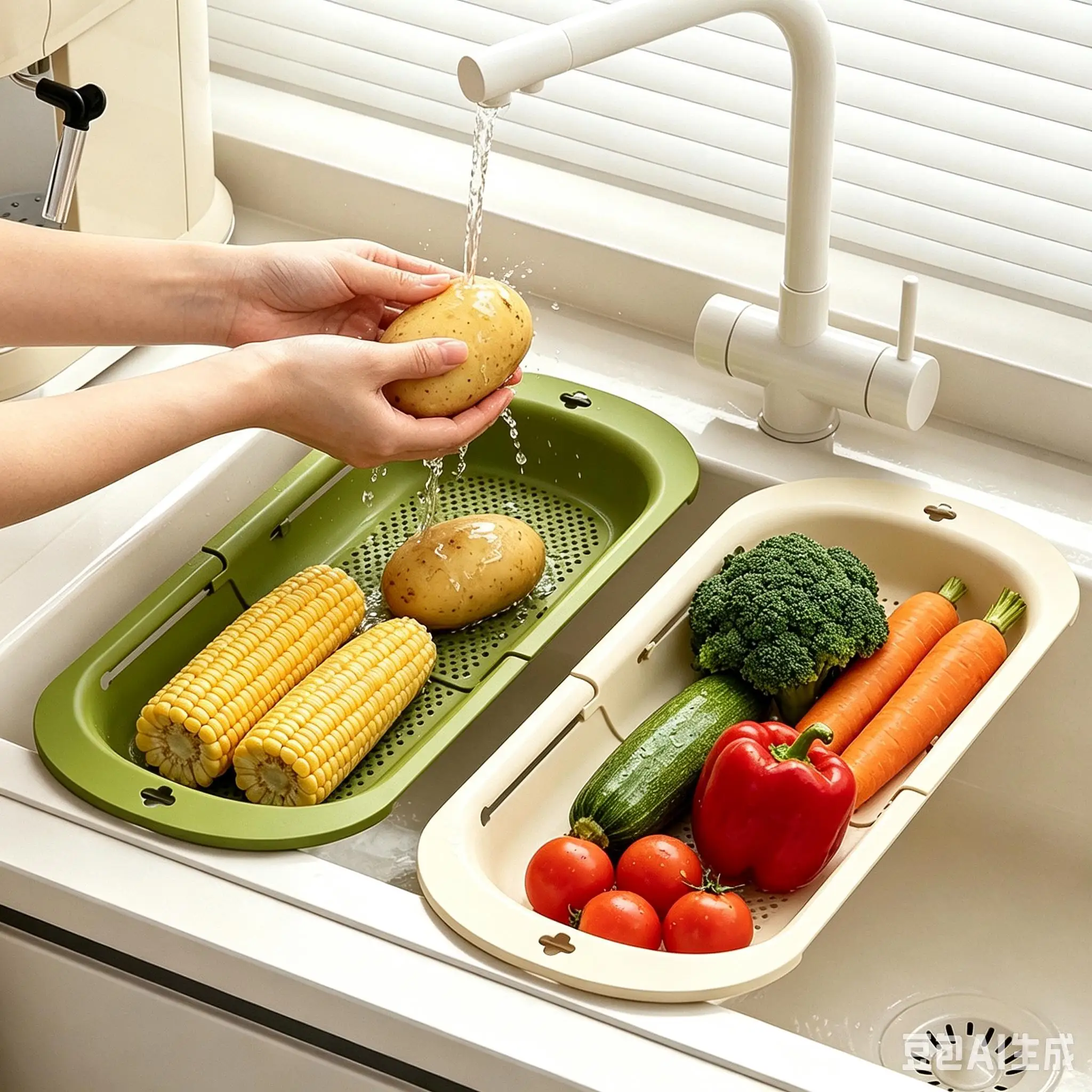 Multi Functional Kitchen Vegetable Washing Basin Expandable Household Drain Basket Suitable for Household Kitchen