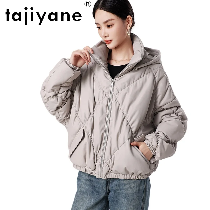 TAJIYANE 100% manteau en duvet de peau de mouton femmes veste en cuir véritable à capuche ample vestes bouffantes grises 2025 vêtements d'hiver pour femmes 상??.킹킹킹