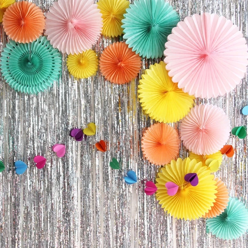 5pcs 10-30cm Color Tissue Paper Cut-Out Paper Fans Pinwheels Hanging Flower Paper Crafts for Wedding Party Birthday Decor Suppli