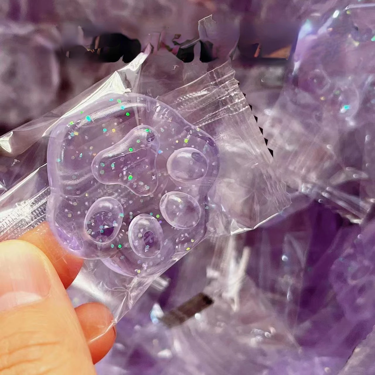 5Pcs Clear Glitter Decompression Toys Cute 3D Cat\'s Paw Jelly Cube Squishy Toys Mochi Stress Reliever Toys Girls Fashion Gifts