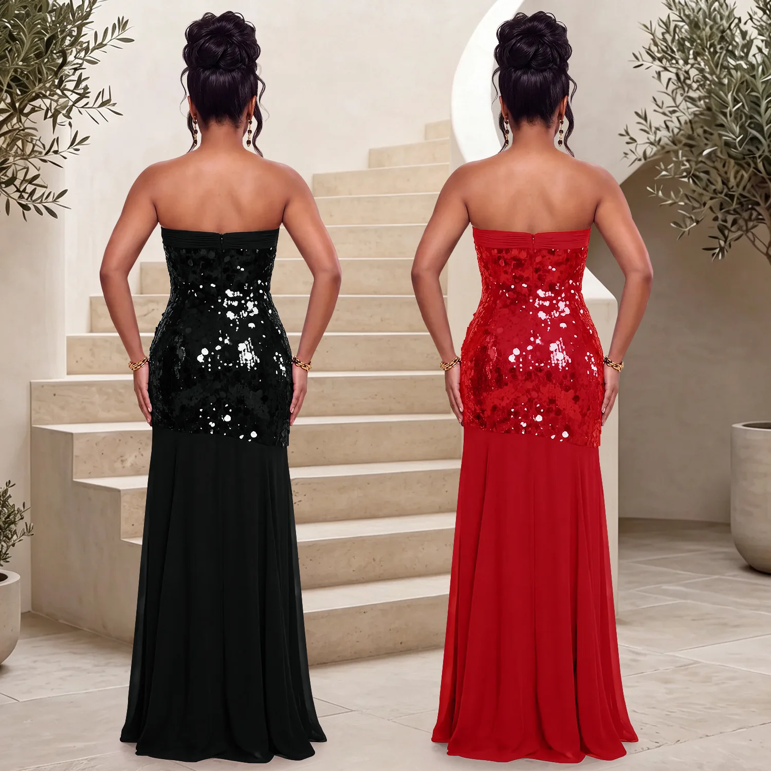 C78622026 New Women's Erotogenic Sequin. Strapless. Long Dress, Smart Fit, Elegant And Sophisticated Evening Gown. Boho Elegant