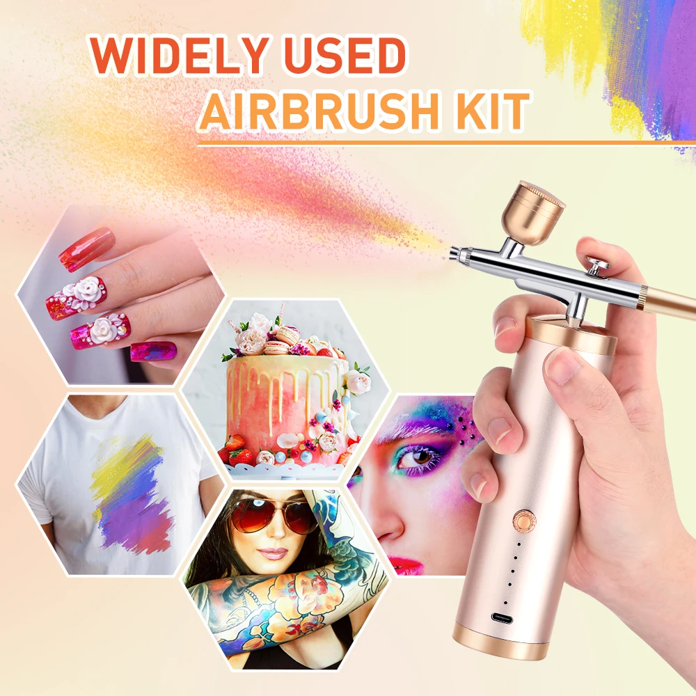 Paint Airbrush Kit Pigment Airbrush Set Nail Art Airbrush Cake Decoration T-shirt Painting Makeup USB Charging