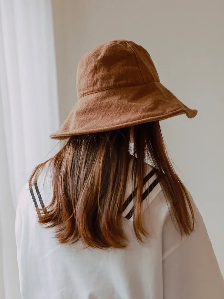 12cm Wide Brim Bucket Hat Women Outdoor Summer Foldable Big Brim Sun Hats Large 100% Cotton Panama Bob