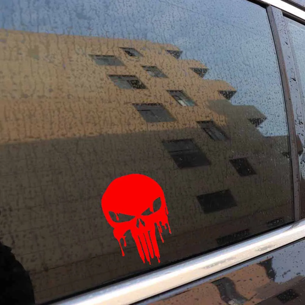 Car Sticker 15x10.1cm Bloody Punisher Skull Reflective Motorcycle Decal Red