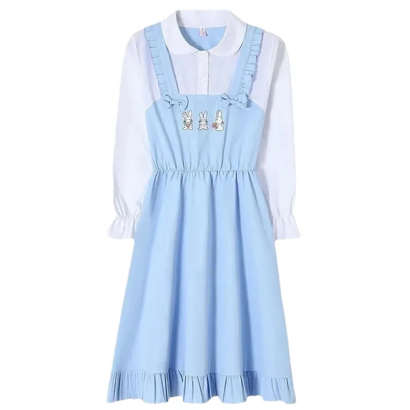 2023 autumn retro Kids Student Dresses Child Clothes Teenager School Uniform Maid Dress bunny Girls Daily Korean 6 9 12 14 year