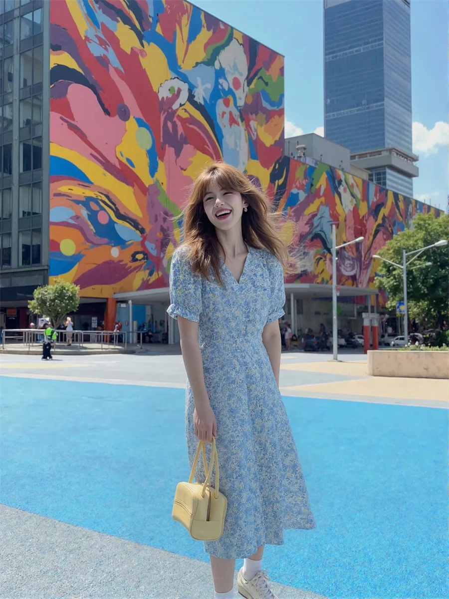 Blumiges Drapiertes Puffärmel-Kleid Damenmode Winter Schnürung Meerjungfrau Tanzkleid Hochwertig Einfarbig Stehkragen One-Line Chic