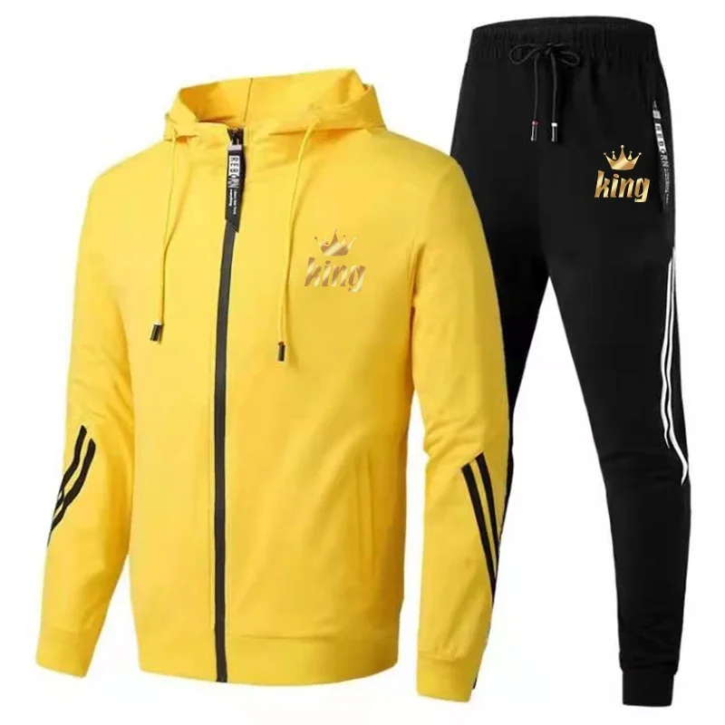 Newest Couple Fashion Zipper Tracksuit Long Sleeve Hoodie + Sports Pants Sets King Queen Pullover Tops Men Women Casual Outfit