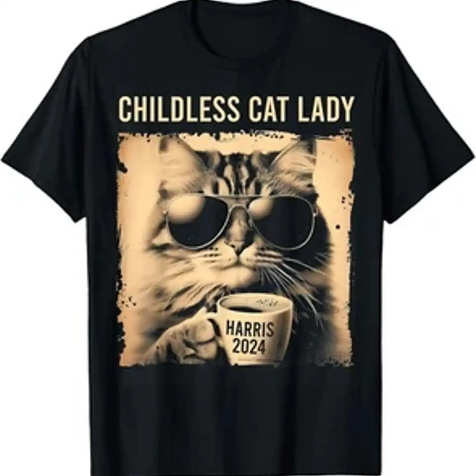 Childless Cat Lady Vintage Coffee T Shirt  vintage Washed Soft Breathable Stylish Comfortable Stretched Casual fashion homme