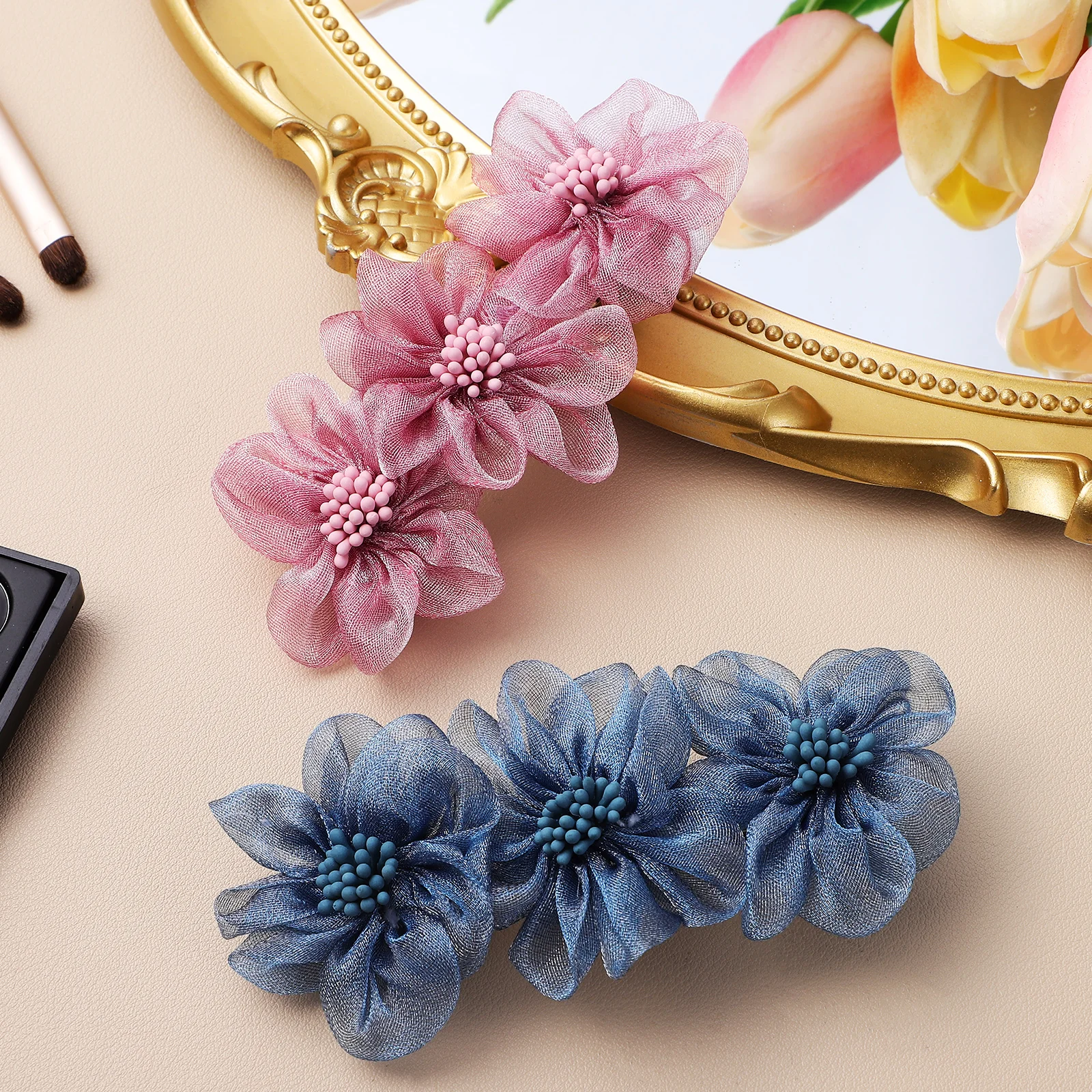 

4pcs Spring Hair Clips Ponytail Barrettes Navy Gray Beige Rose Women Stylish French Boho Accessories Comfort Snap