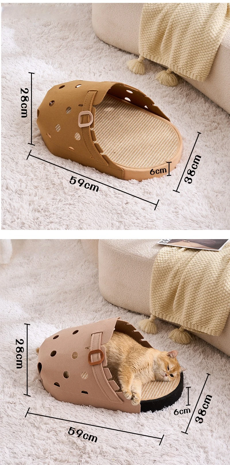 Slipper‑Style Cat Bed Sisal Scratching Pad Cat Beds Semi Enclosed Creative Breathable Kitten Beds Funny Anti Scratch Puppy House