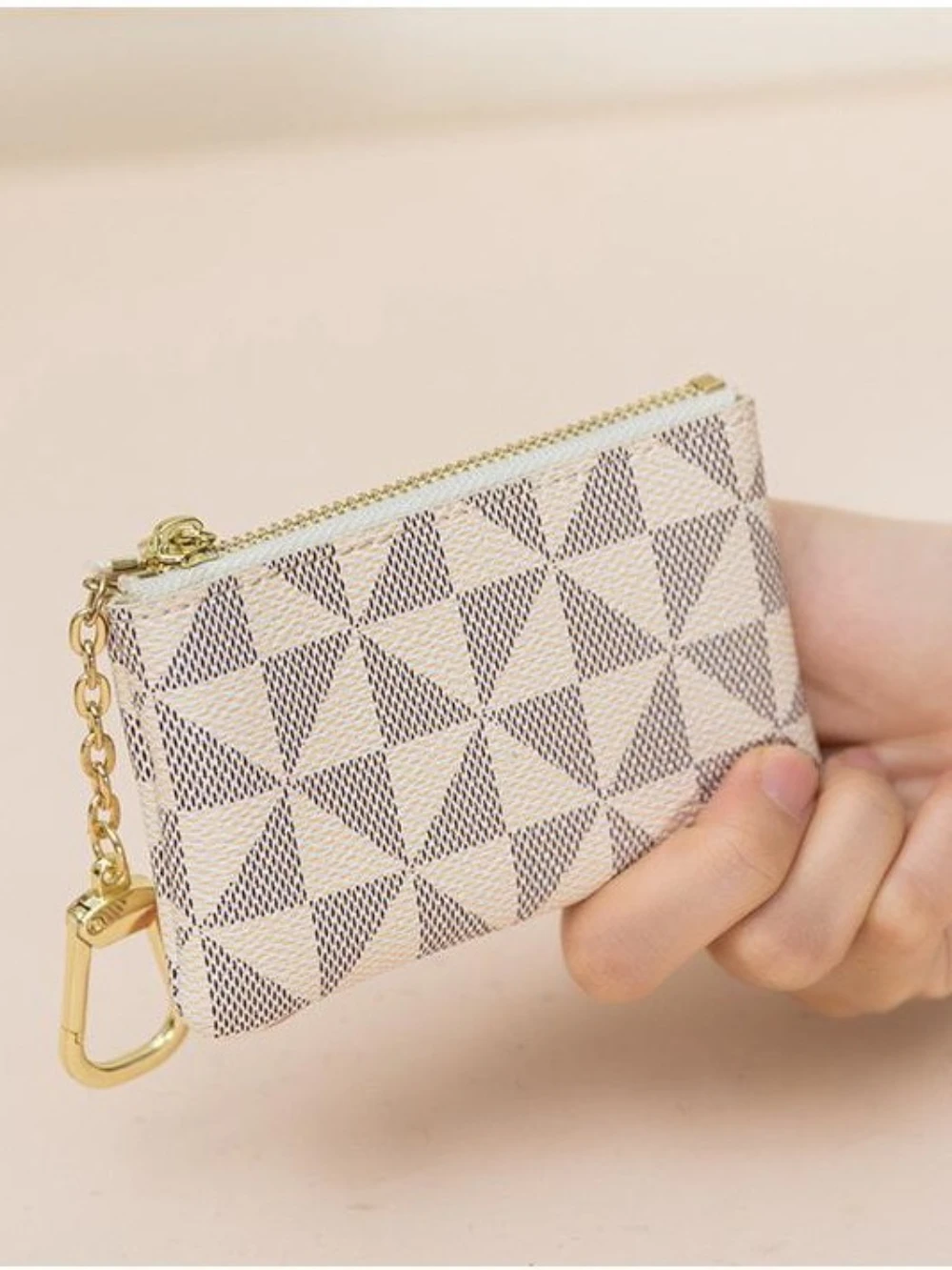Dompet koin gaya baru, tas gantung kecil berhias logam, tempat kunci, tempat kartu mini bermotif sederhana