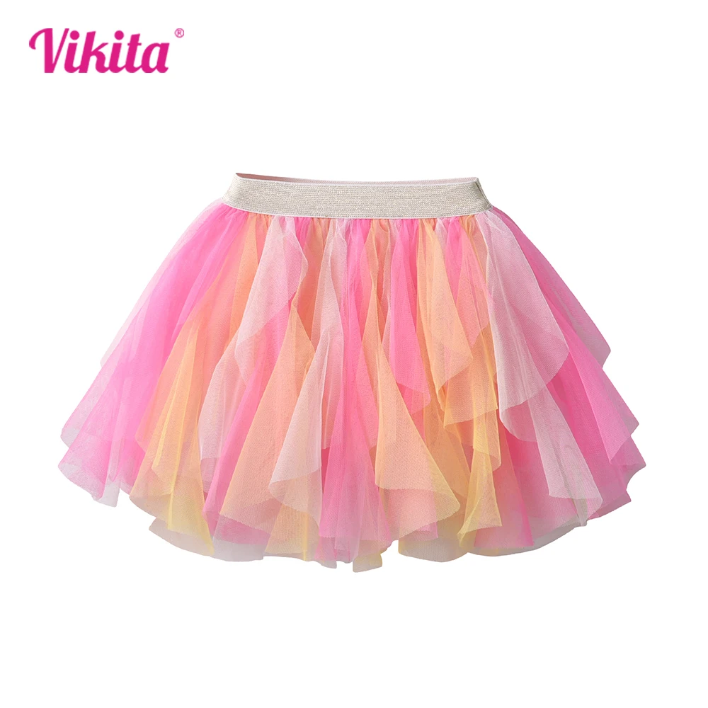 VIKITA Girls Irregular Skirts Kids Mesh Tulle Tutu Princess Elegant Cake Layered Skirts Children Ballet Mini Skirt Kids Clothes