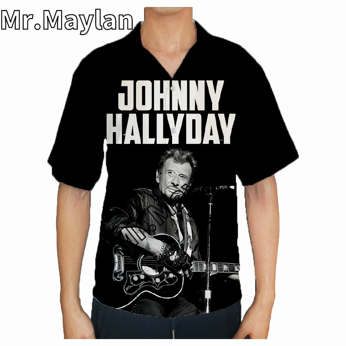 New Johnny Hallyday Shirt 3D Summer Hawaiian Shirt Men Short Sleeve Shirt Men Shirts 2023 Oversized 5XL Shirt Chemise Homme-8111