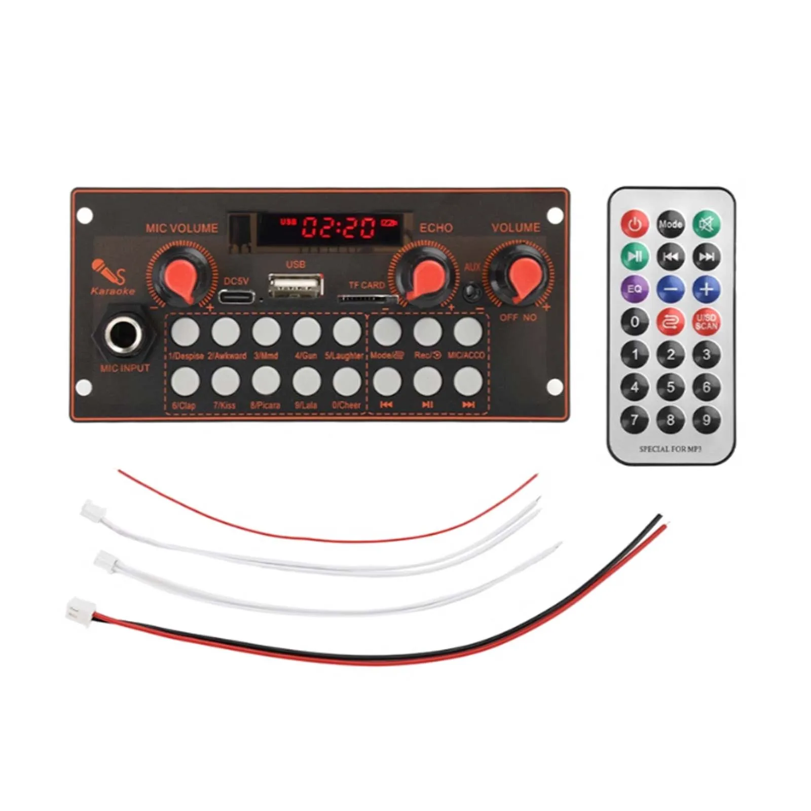 DC5V Bluetooth MP3 Decoder Amplifier Board with Microphone Function 2*10W Power Dual Channel Lossless Functional Audio