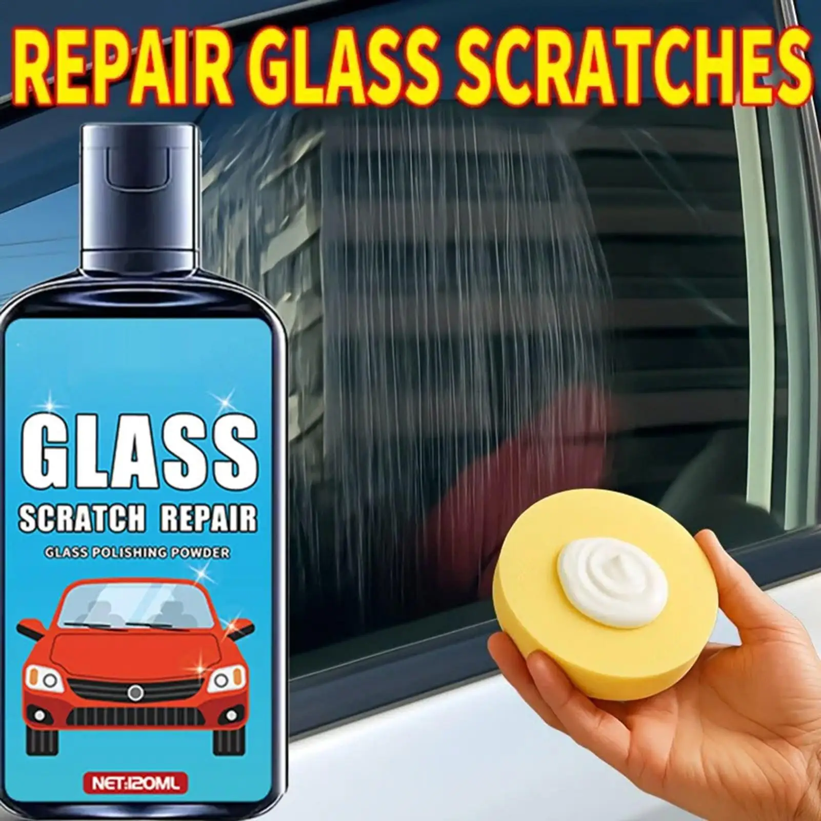 Window Scratch Remover 120ml Window Scratch Repair with Sponge Auto Glass Polishing Liquid for Detailing Automotive Garage