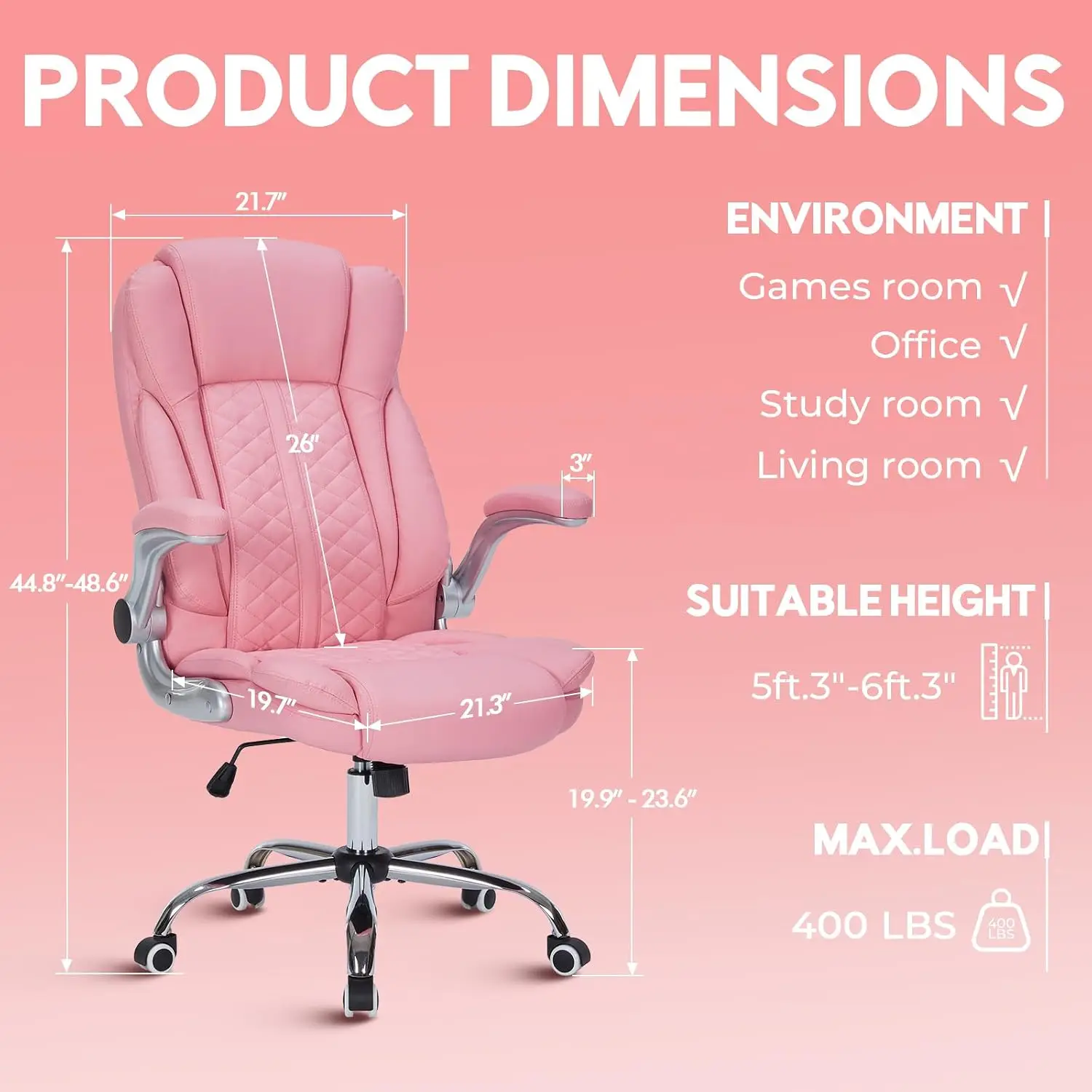 Heavy Duty Office Chair with Flip-Up Armrests, Ergonomic Big & Tall Computer Chair, Breathable PU Leather, 400lbs, Customized