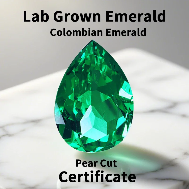 

Lab Grown Colombia Emerald Pear Shape Hand-cut Hydrothermal Gemstone Beads for Jewelry Making Pendant Selectable AGL Certificate