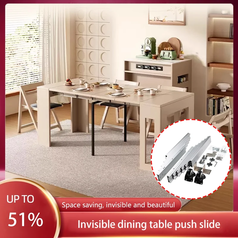 Hidden Pull-out Folding Dining Table Multi-functional Telescopic Cabinet Dining Table Guide Rail Slide Hardware Invisible