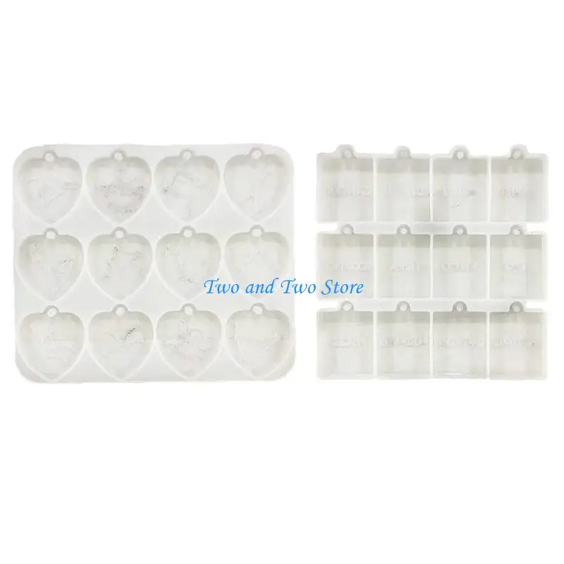 HX6F 2 Pcs Heart Square Pendant Combination Earring Molds Epoxy Resin Jewelry Molds