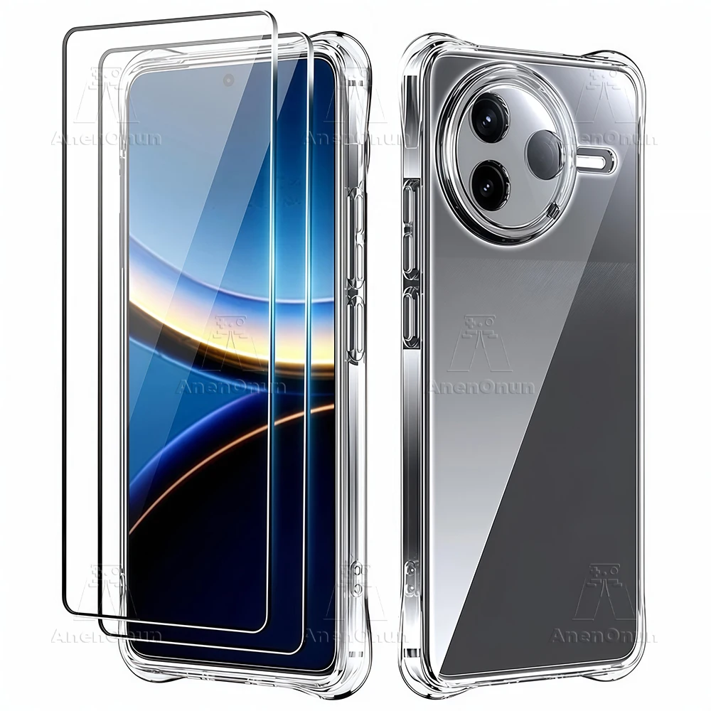 

3-in-1 Protective Kit for Xiaomi Poco F7 Pro 5G Transparent TPU Soft Case 2 Ultrasonic Fingerprint Unlocking HD Screen Protector