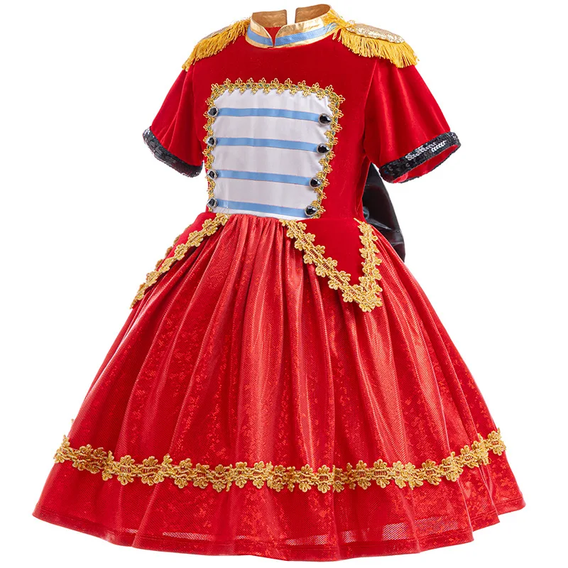 Girl Christmas Retro Cosplay Costume Red Daily Butterfly Knot Splicing Princess Dress Halloween Costumes Party