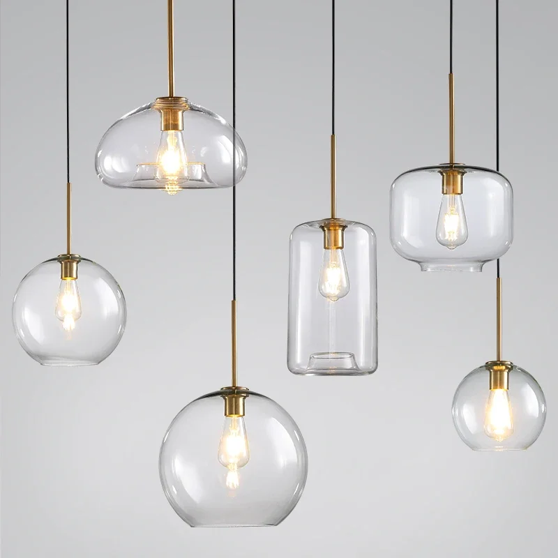 Modern LED Glass hanging loft lustre Pendant Light industrial decor Lights Fixtures E27/E26 for Kitchen Restaurant Lamp