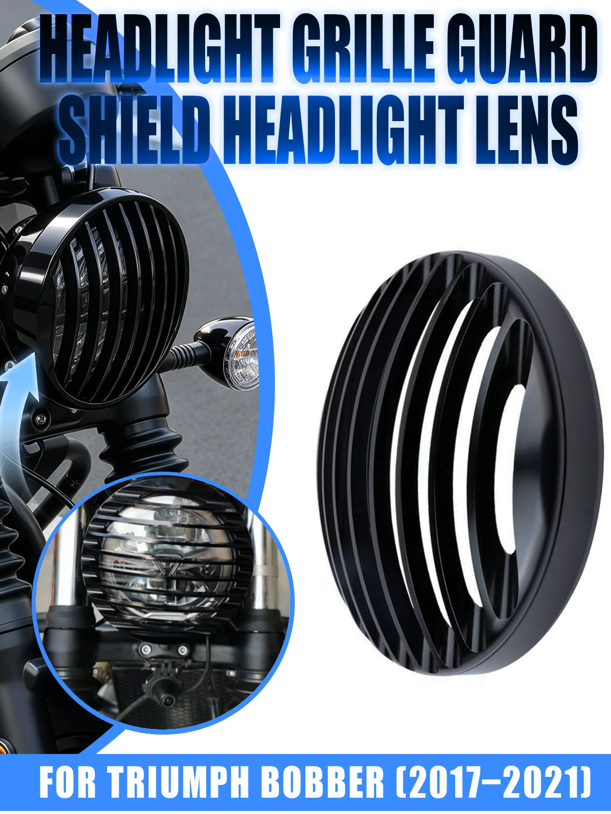 Motorcycle Retro Headlight Grill Cover Guard Protector Black Aluminum For Triumph Bobber Bonneville Thruxton 2017-2021