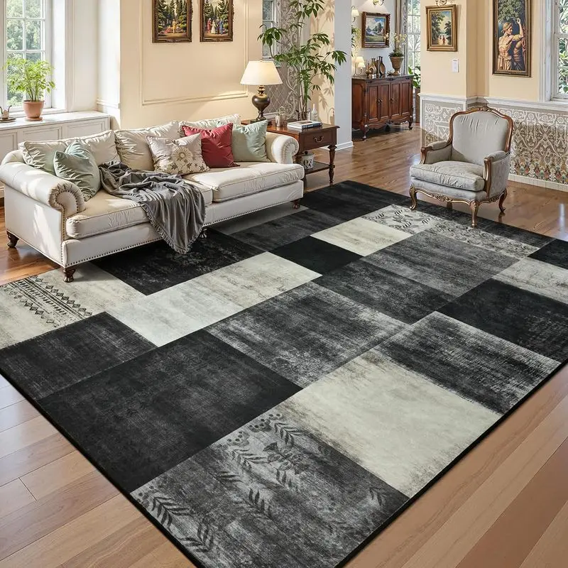 VIKAMA Modern Abstract Geometric Carpet, Non-Slip, Stain-Resistant Large Area Rug for Living Room and Bedroom Home Decor