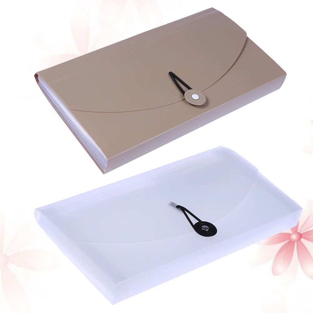 

2pcs Plastic Expanding Accordion File Folder Document Organizer Portable Waterproof With Multiple Pockets Color Labels For