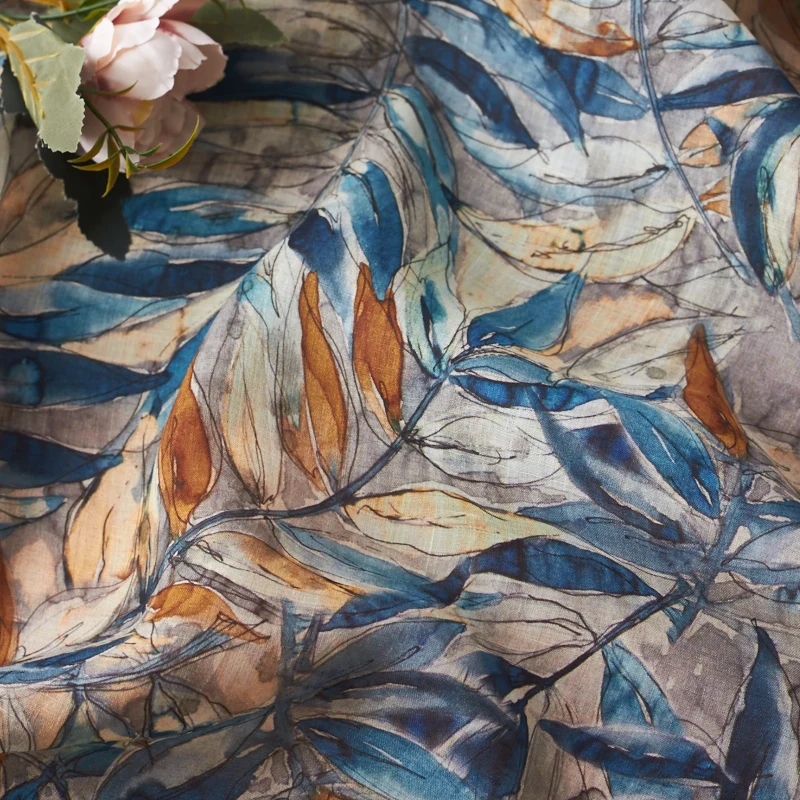 

1 ярд, новинка, высокое качество, новая весенне-летняя ткань, осенние платья с принтом листьев, ткань для одежды, ткань из рами для материала