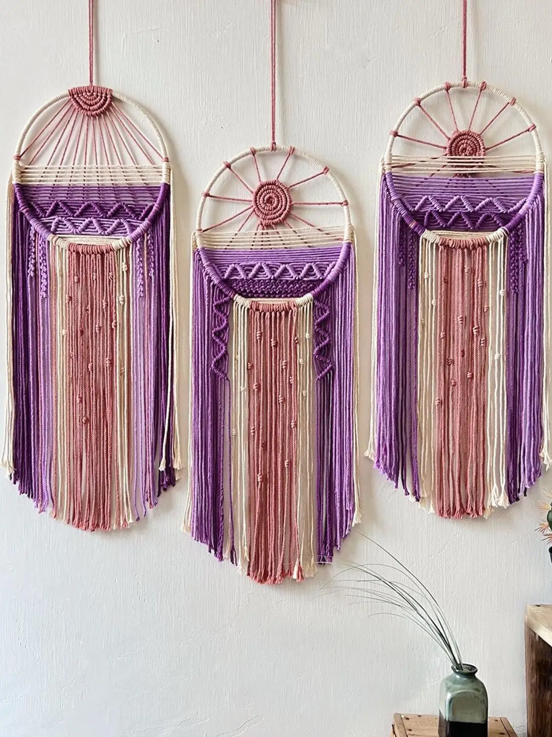 

Handwoven Bohemian Purple Cotton Rope Tapestry Wall Decor for Children's Room Homestay Ins Style Nordic Landscape Pattern