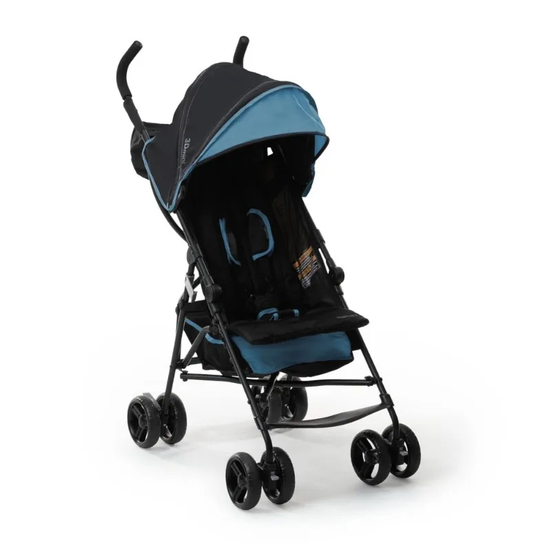 

Lightweight Compact Fold Stroller with Multi Position Recline Travel Canopy Sun Visor Blue Black