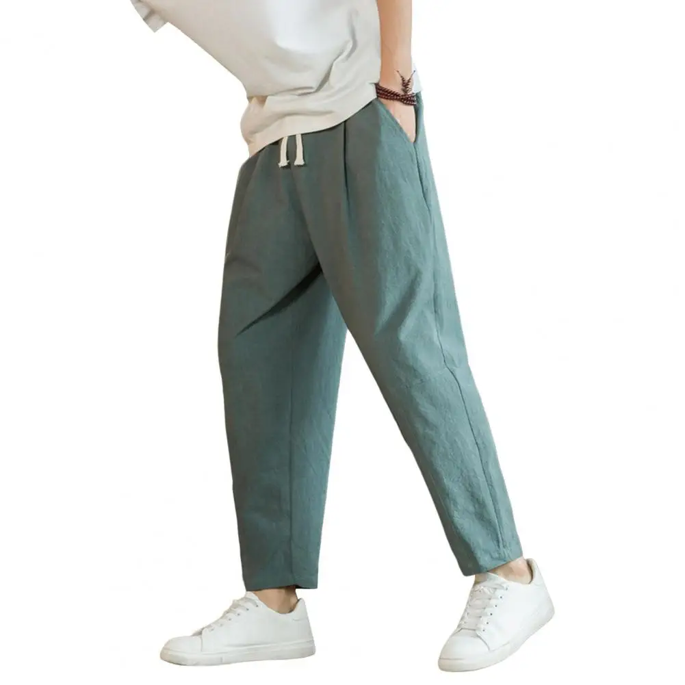 2024 Mens Chinese Style Pants Men Summer New Breathable Solid Color Linen Trousers Male Streetwear Loose Joggers Pants L-4XL