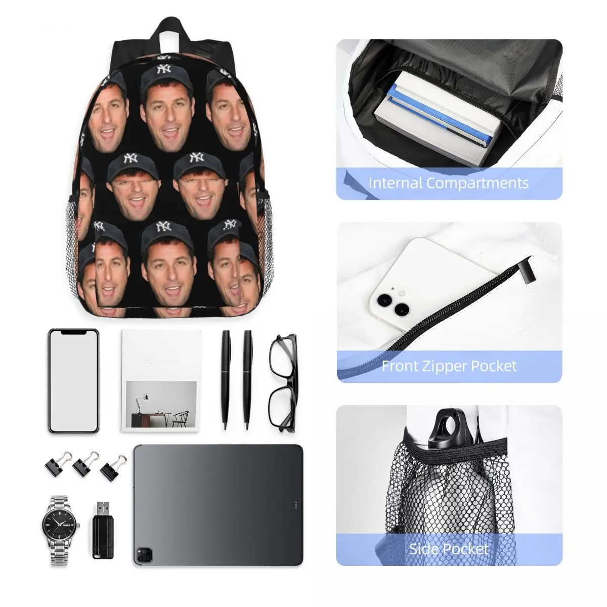The Face Meme Adam Sandler Smile Amazing Poster Backpack Student Boys Girls BookBag Men Women School Bag Laptop Shoulder Bags