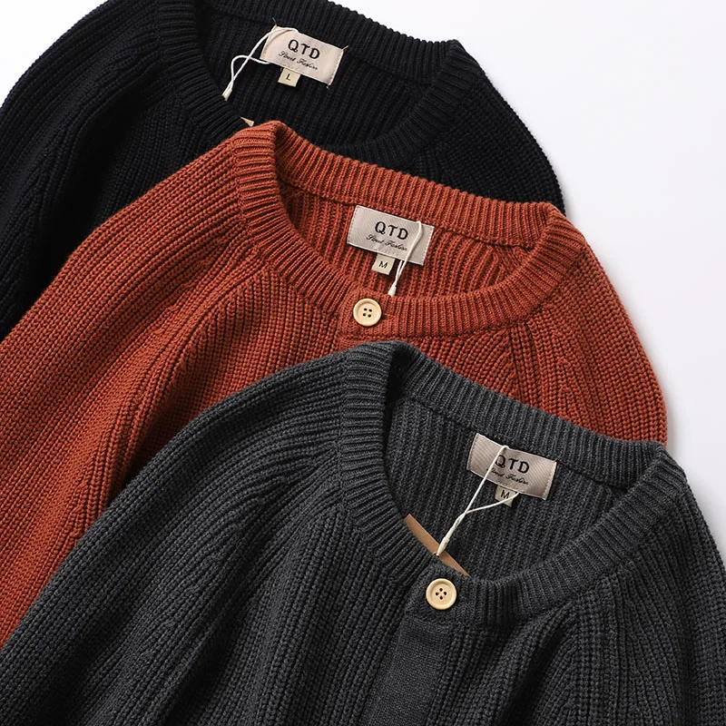 

Мужской винтажный повседневный вязаный кардиган из плотного хлопка с длинным рукавом и круглым вырезом, молодежный стиль Vitali