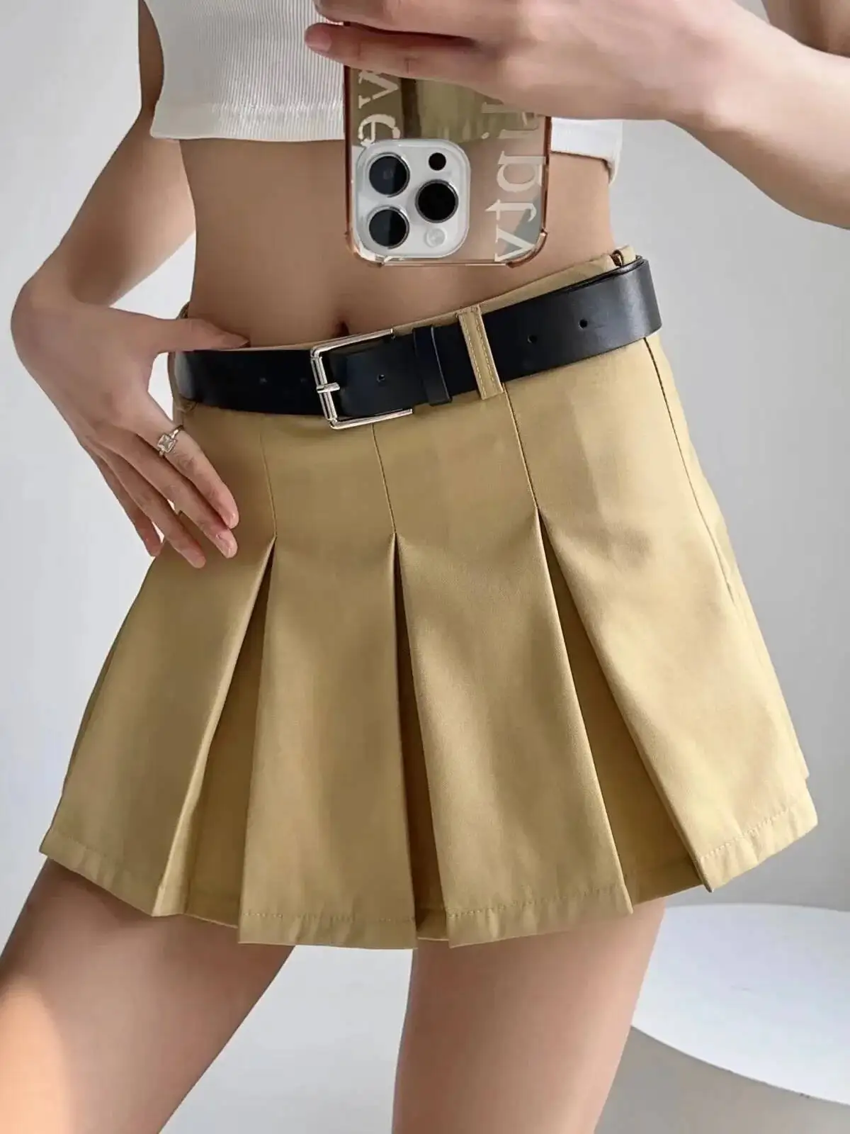 American Style Preppy Chic  Pleated Skirt Women's 2026 Summer New High Waisted Spicy Girl Slim Solid A-line Skirt NC7P