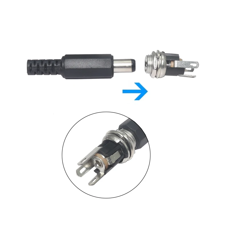 【10-5Set】5.5x2.1MM DC Power Plug Jack Female Panel Mount Connector Kit Locking Solid Copper Male Plug Connector and Female