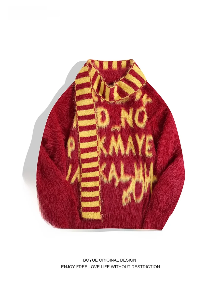 

Boyue American Retro College Sle Scarf Sweater Winter Soft Small Color Blo Men Women Knitted irt Casual Youth Active Sle