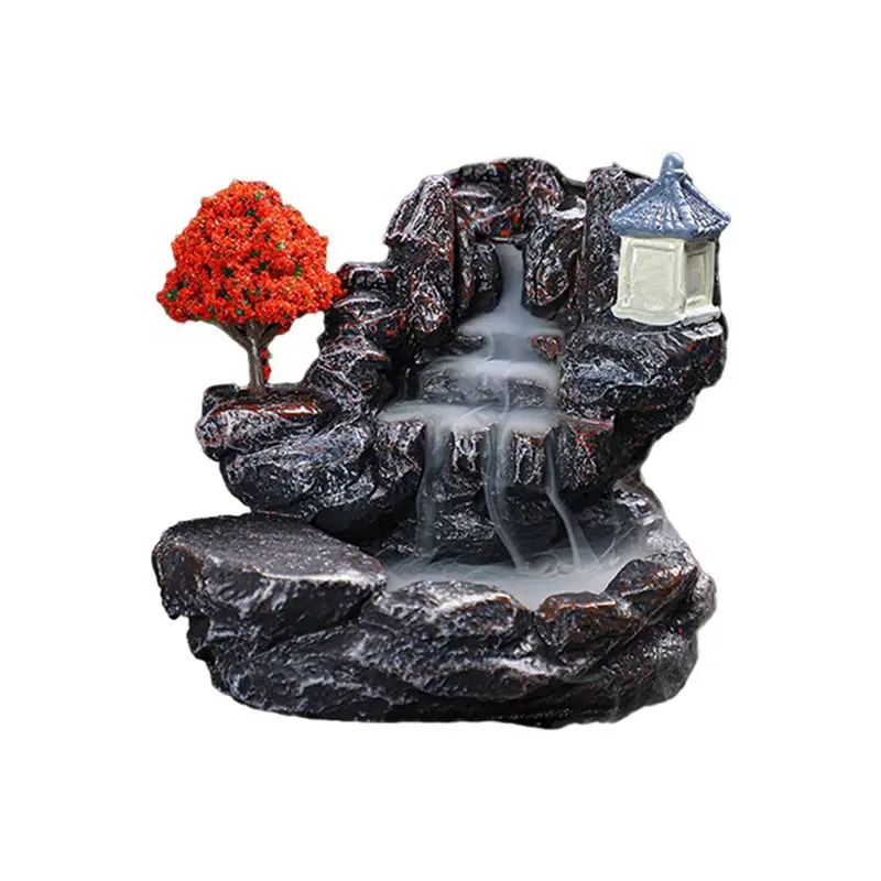 【LAST CHANCE】2X E Incense Burner Mountains River Waterfall Fragrance Fireplace Backflow Smoke Censer Holder Decoration For Home