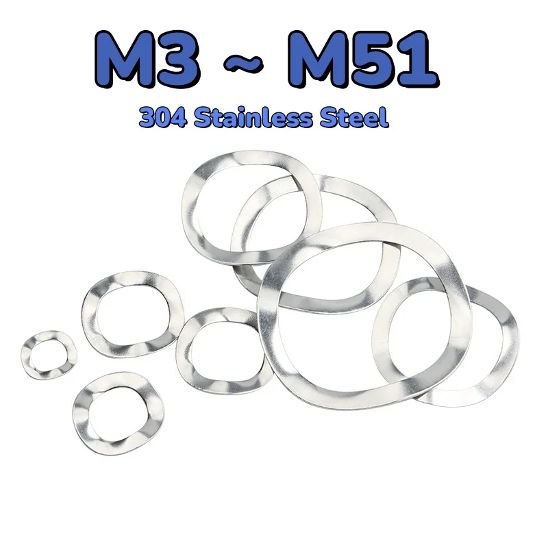M3 M4 M5 M6 M8 M10 ~ M51 304 Stainless Steel  Bearing Three Wave Crest Type Spring Washer Gasket Wave Washer