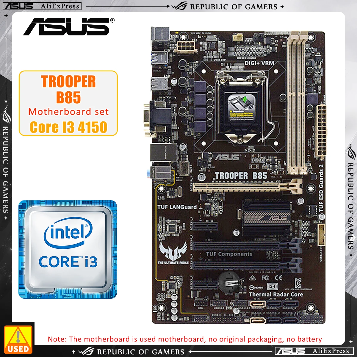 

ASUS TROOPER B85+I3 4150 процессор LGA 1150 Комплект материнской платы 2 × DDR3 16 ГБ Intel B85 PCI-E 3.0 4 × SATA III USB3.0 VGA ATX