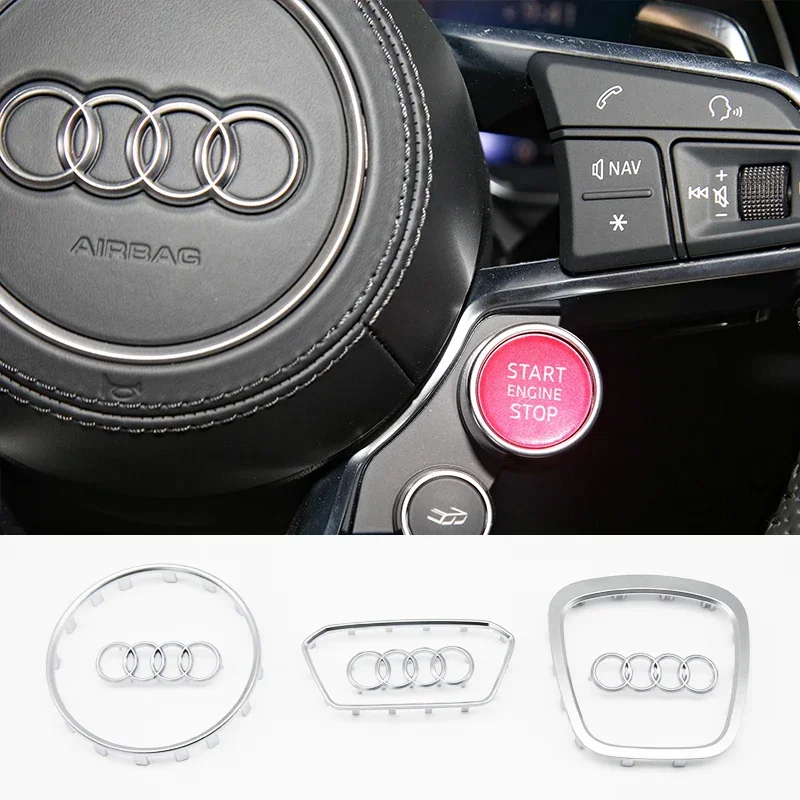 For Audi A3 A4 B8 8P B9 8V A5 A6 C7 A7 Q3 Q5 Q7 Automobile Steering Wheel Logo Bright Frame Strip Electroplated Car Logo Sticker