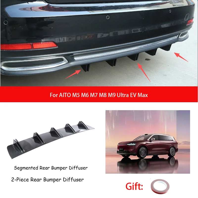 For AITO M5 M6 M7 M8 M9 Ultra EV Max ABS Rear Bumper Lip Diffuser Shark Fin Anti-collision